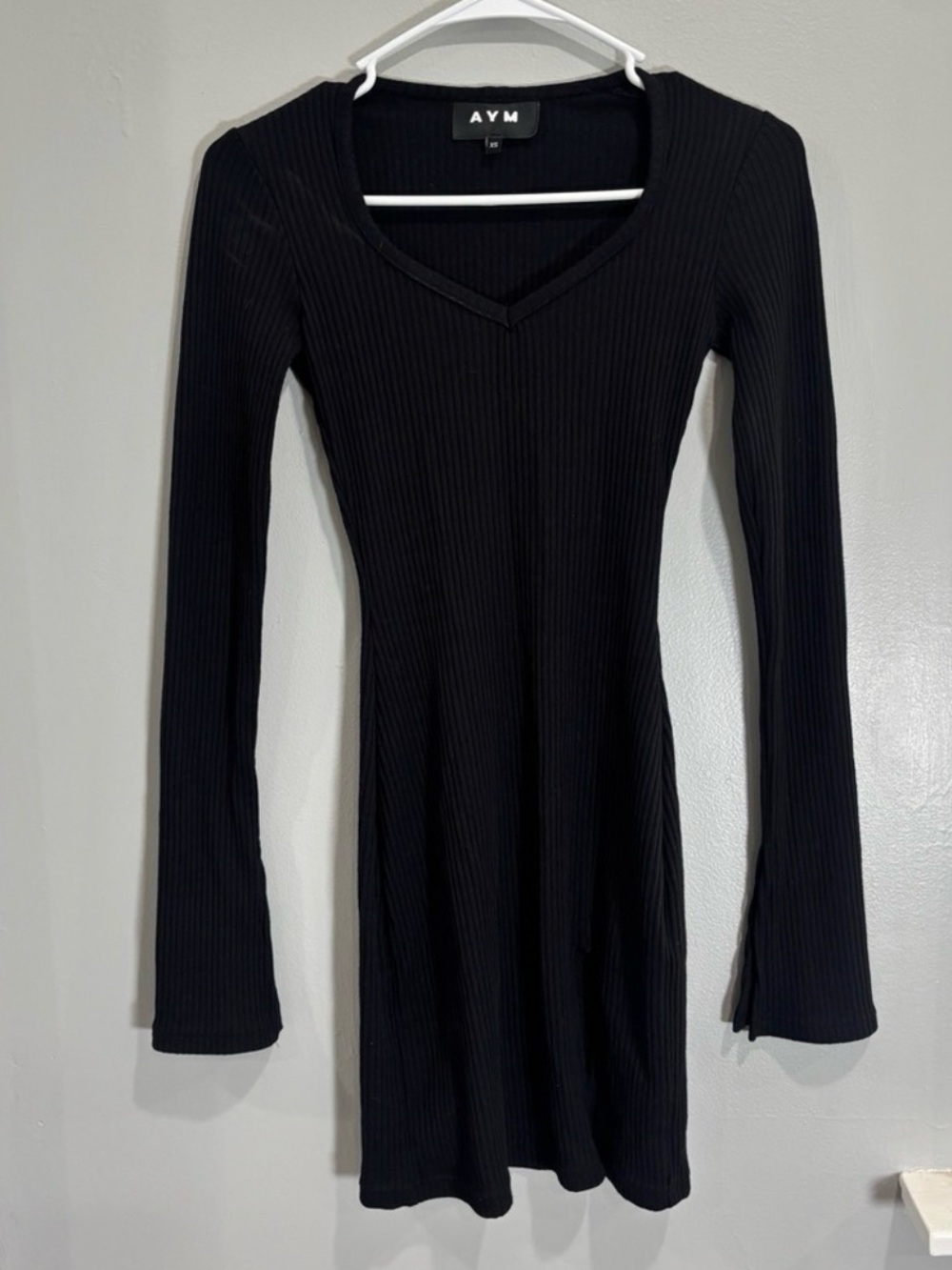 AYM Sweater Bodycon Ribbed Long Sleeve Black Mini Dress XS